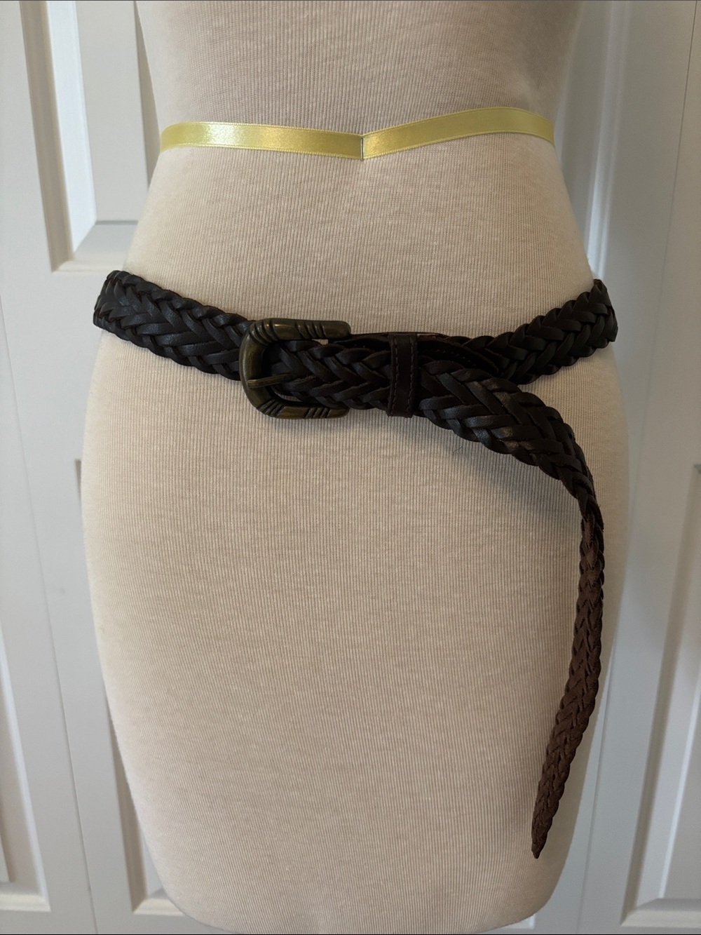 Braided Leather Waist Belt in Dark Brown